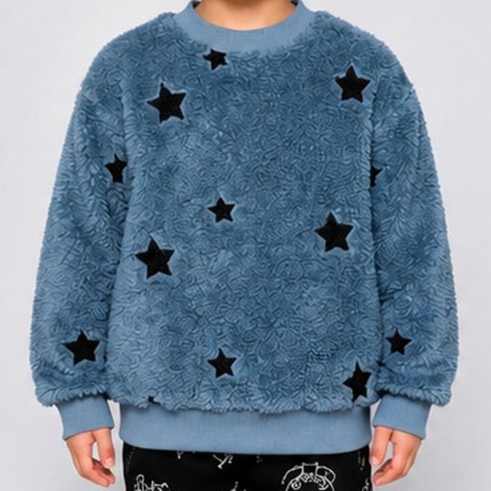 Lola + The Boys Blue Sherpa Star Pullover Sweatshirt Kids Size 6